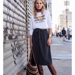 Sezane x Sea | Manhattan Navy Blue Midi Skirt XS